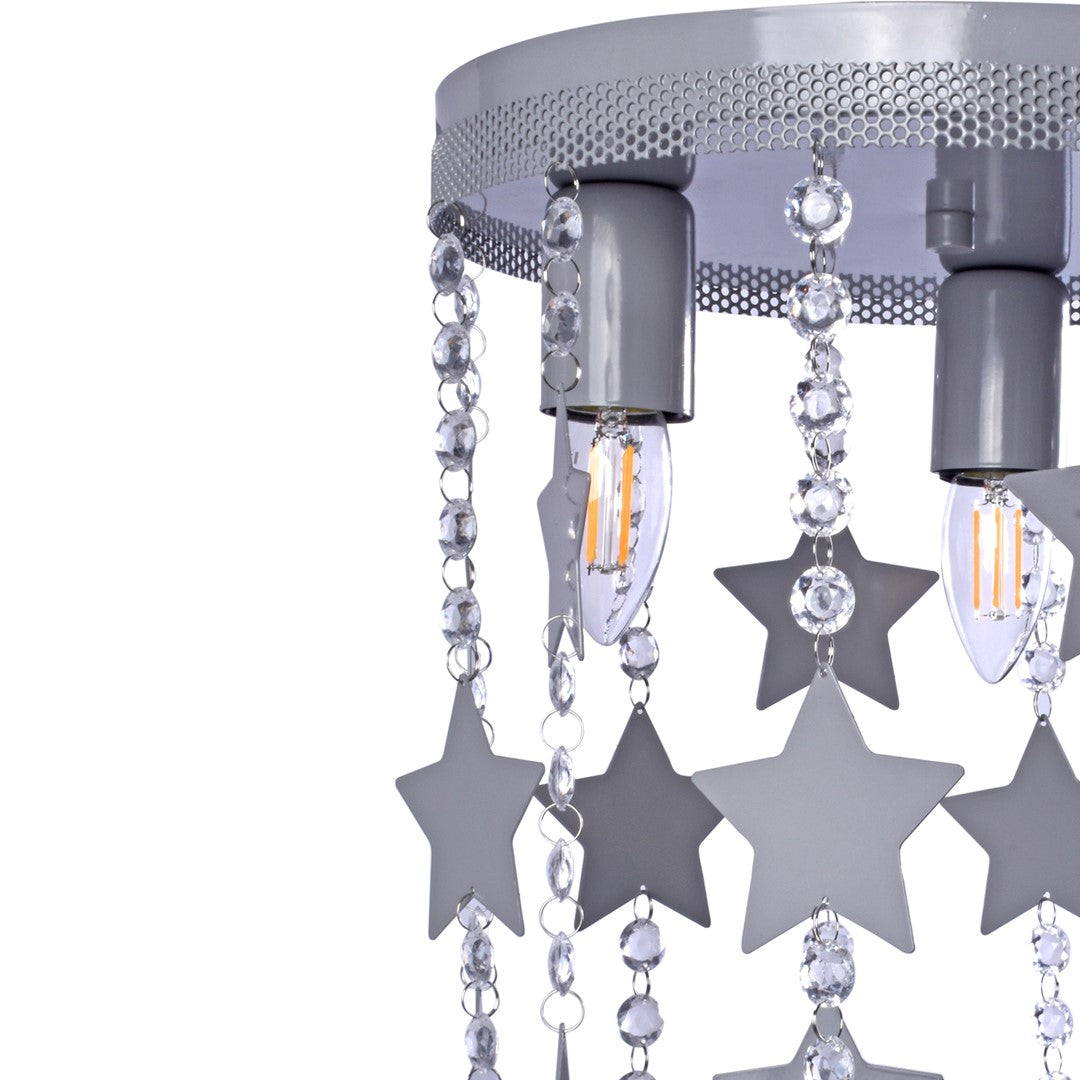 Star Ceiling Lamp Cool Grey Hand Made With Crystals And Stars