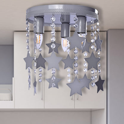 Star Ceiling Lamp Cool Grey Hand Made With Crystals And Stars