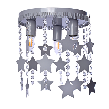 Star Ceiling Lamp Cool Grey Hand Made With Crystals And Stars