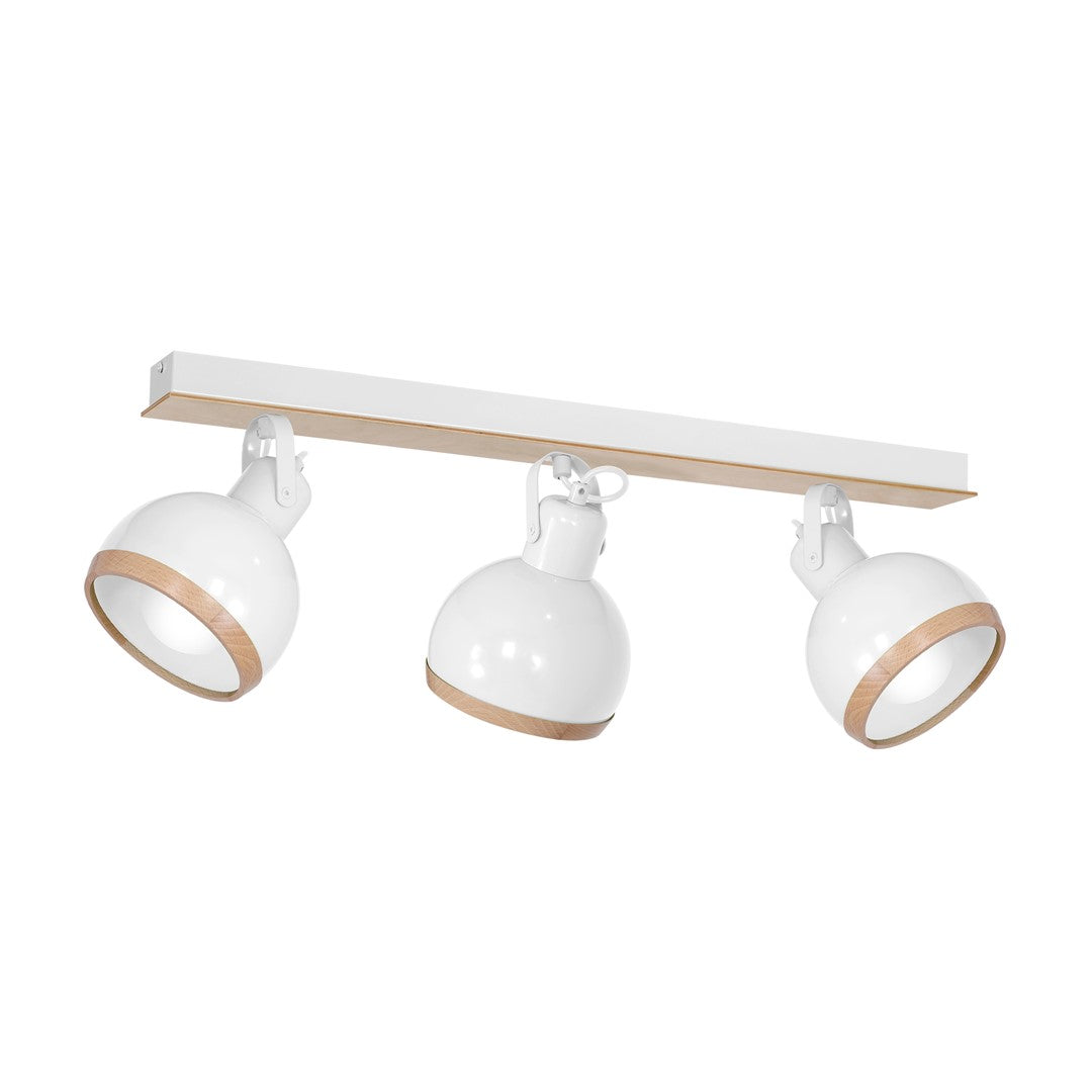 Oval Ceiling Lamp Hand Made White With Natural Wood