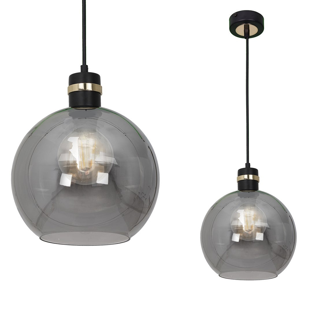 Omega Pendant Lamp Black And Gold Hand Made With Smoked Glass Spheres