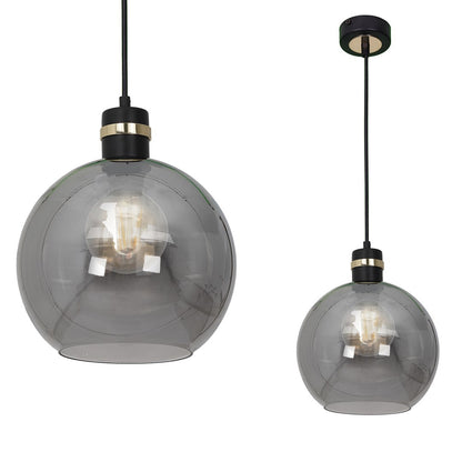 Omega Pendant Lamp Black And Gold Hand Made With Smoked Glass Spheres
