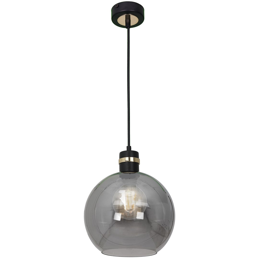 Omega Pendant Lamp Black And Gold Hand Made With Smoked Glass Spheres