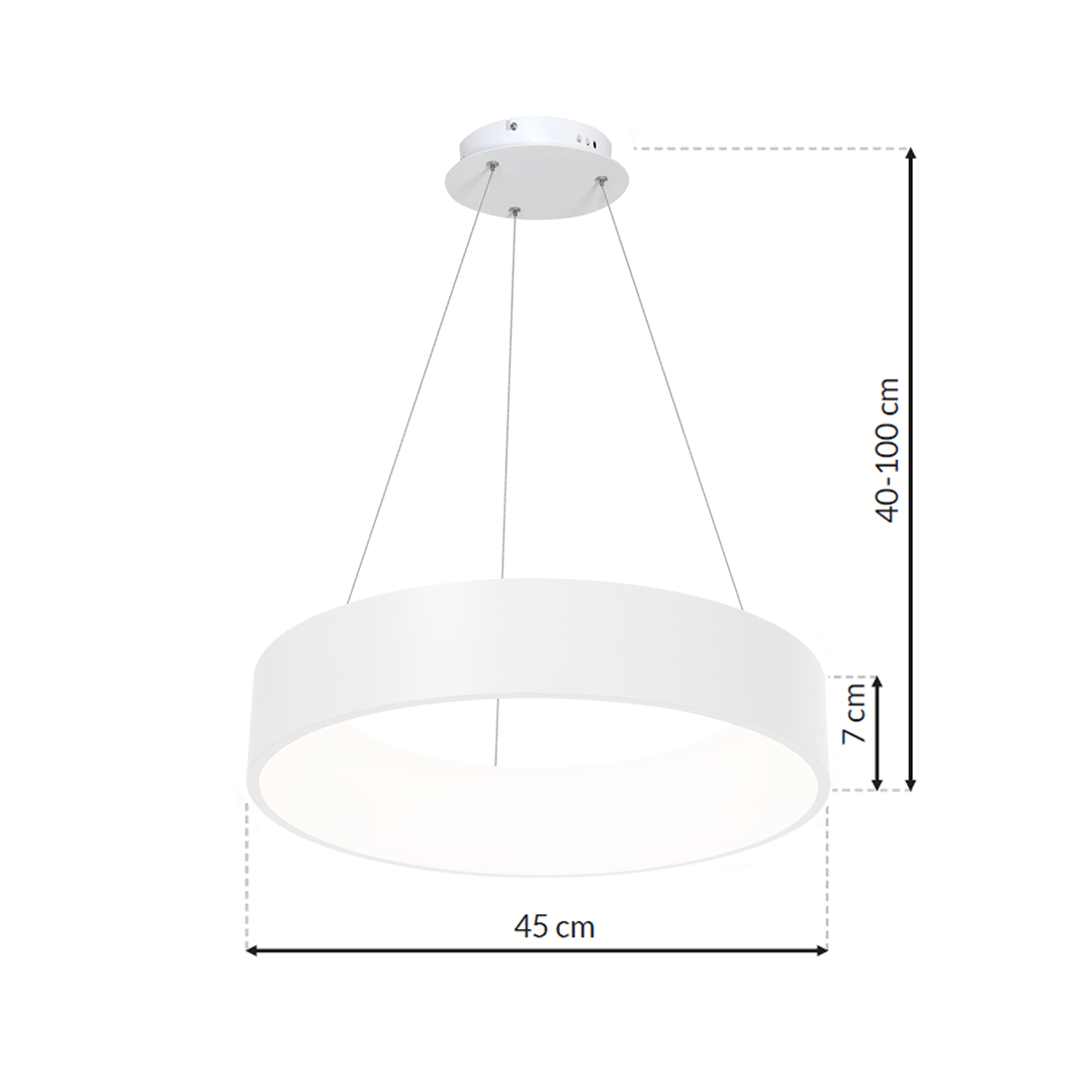 Ohio Matt White LED Pendant Lamp 45cm Adjustable