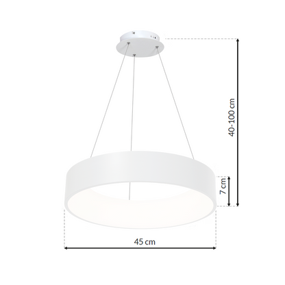 Ohio Matt White LED Pendant Lamp 45cm Adjustable