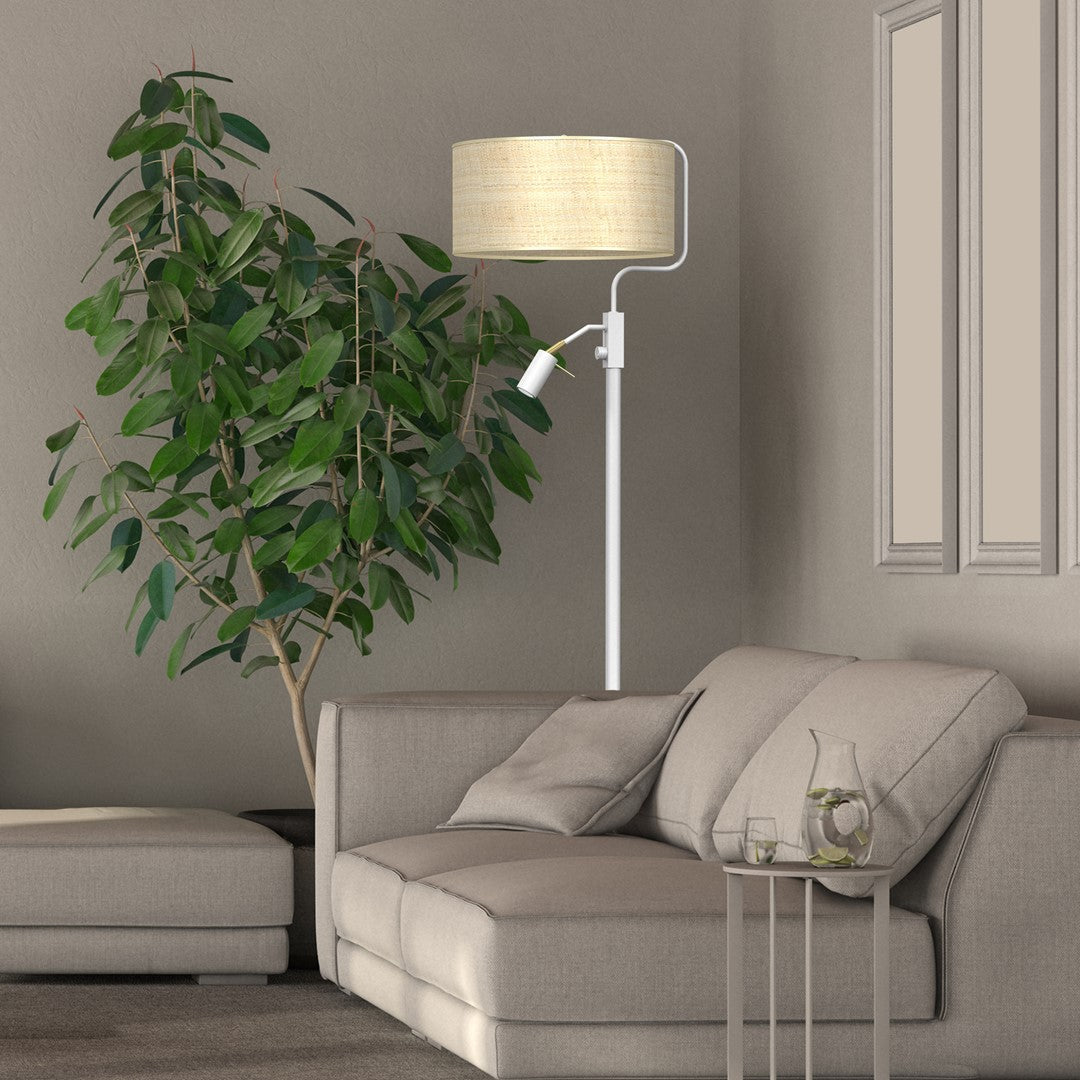 Marshall Hand Made Floor Lamp Natural Rattan Coloured Fabric