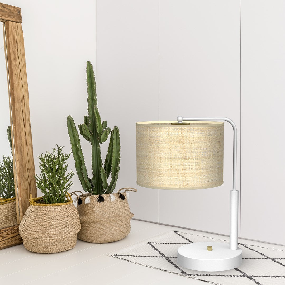 Marshall Hand Made Table Lamp Natural Rattan Coloured Fabric