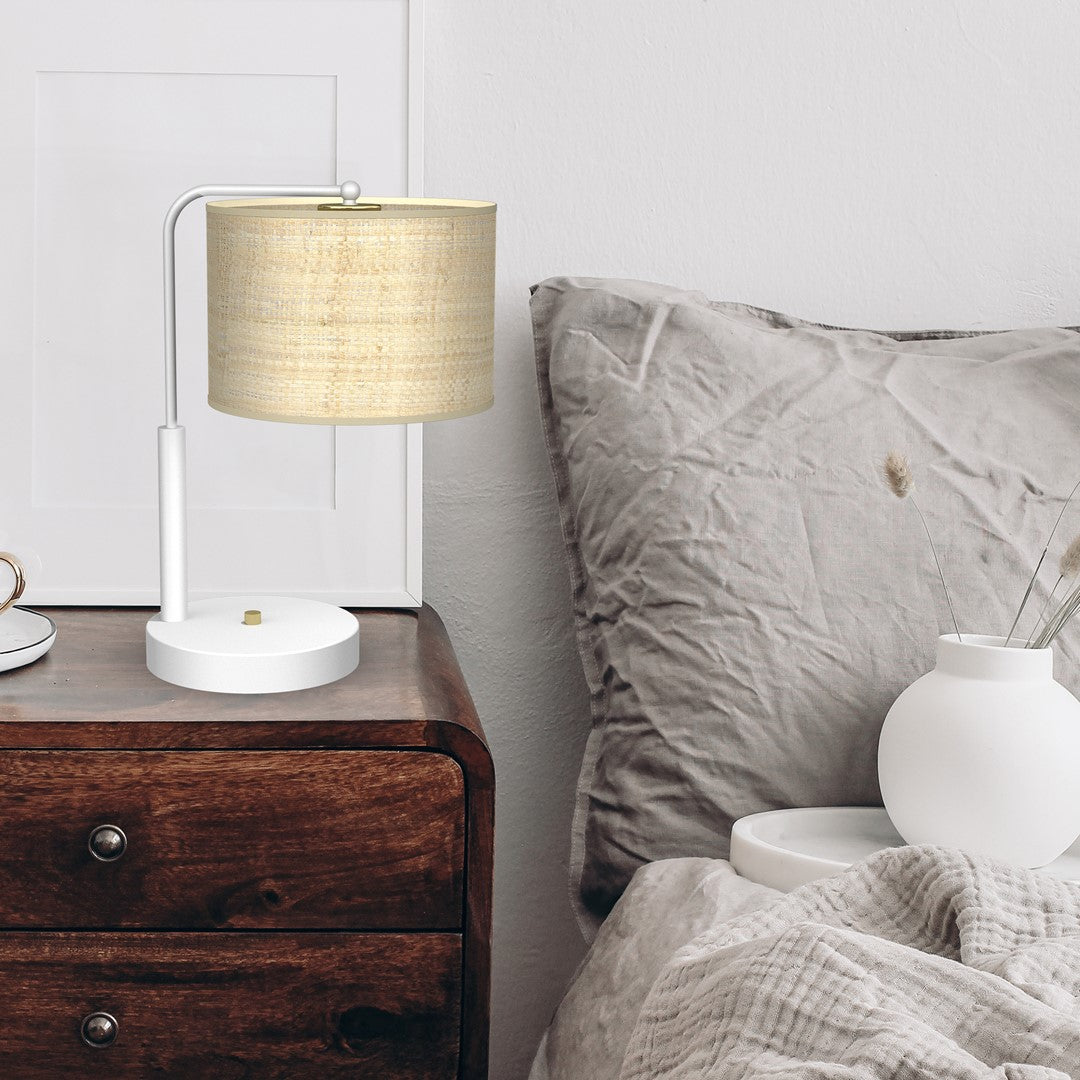 Marshall Hand Made Table Lamp Natural Rattan Coloured Fabric