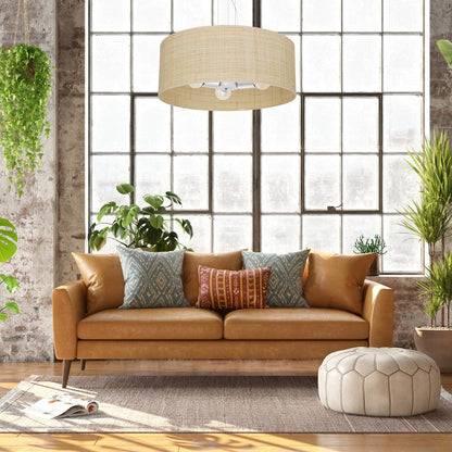 Marshall Hand Made Pendant Lamp Natural Rattan Coloured Fabric