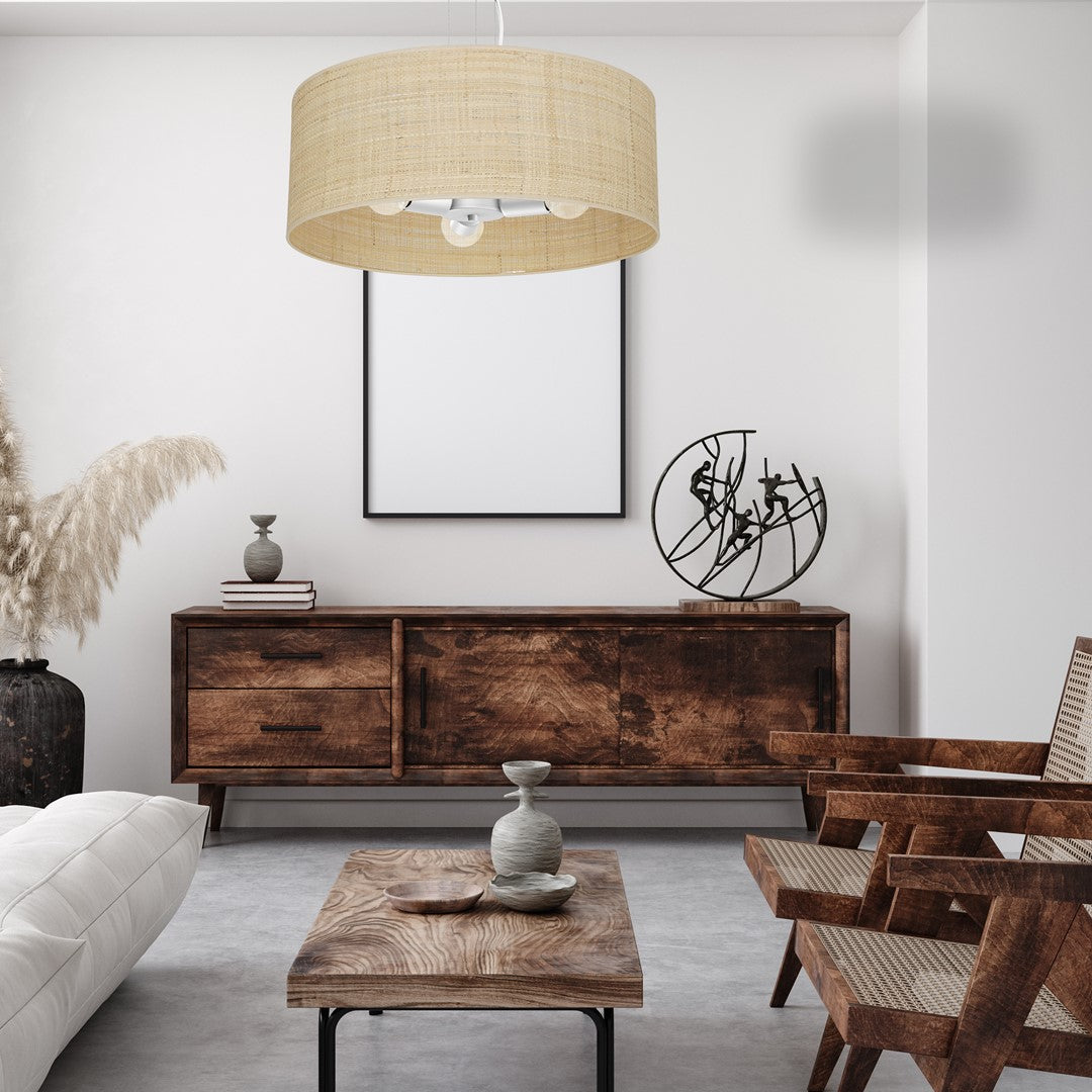 Marshall Hand Made Pendant Lamp Natural Rattan Coloured Fabric