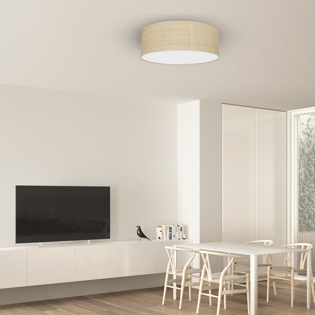 Marshall Hand Made Ceiling Lamp Natural Rattan Coloured Fabric
