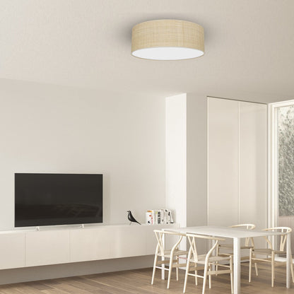 Marshall Hand Made Ceiling Lamp Natural Rattan Coloured Fabric