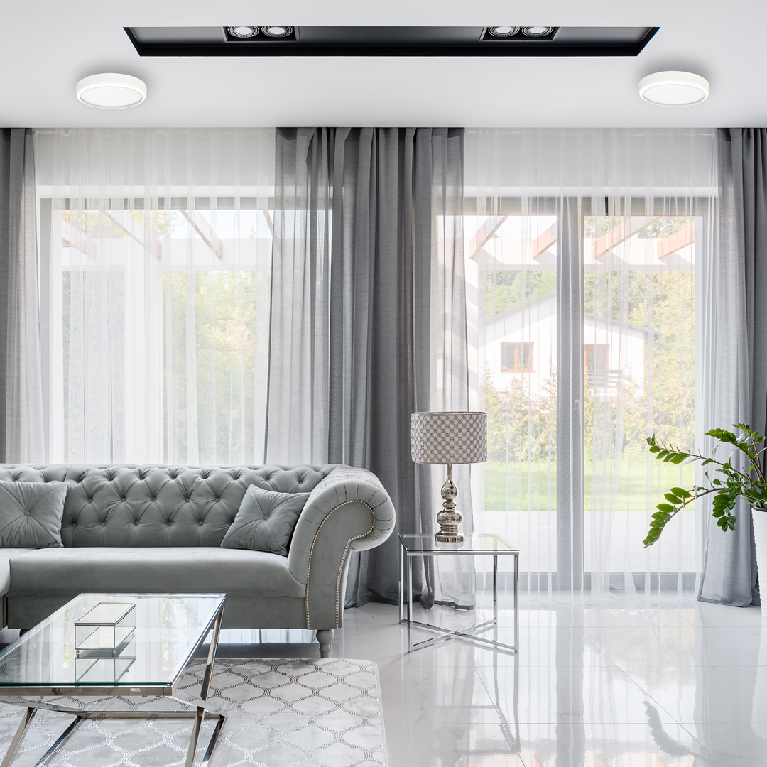 Gea LED Ceiling Lamp In White 39cm Remote Control Included