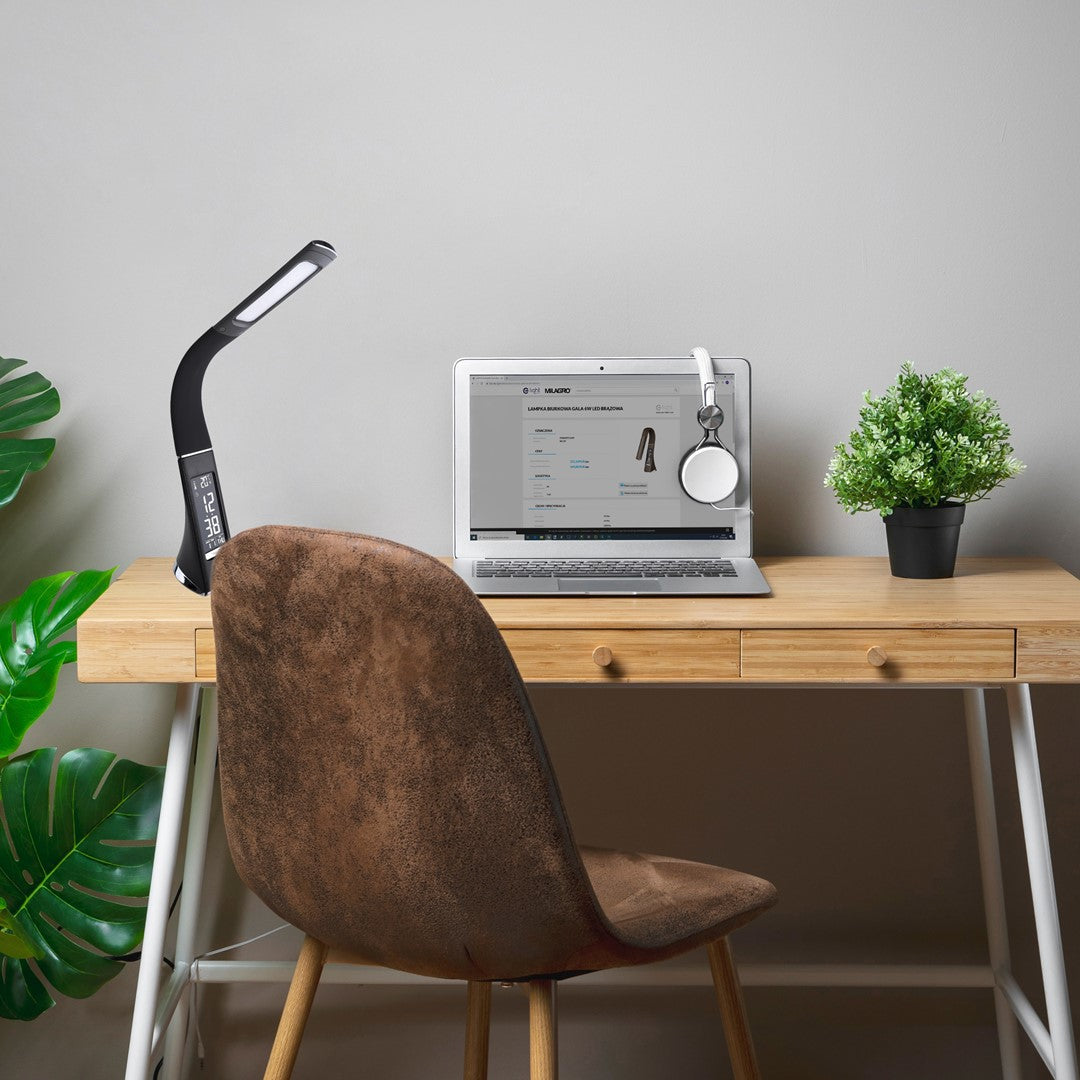 Gala Stylish Desk Lamp Black With Clock And Themometer