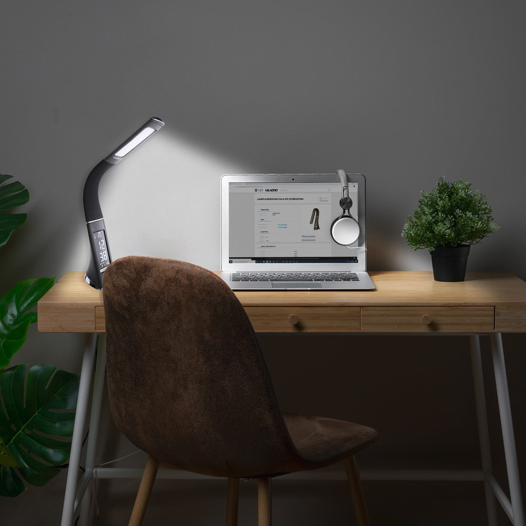 Gala Stylish Desk Lamp Black With Clock And Themometer
