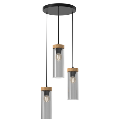Elica Designer Pendant Hand Made Smoked Glass Cylindrical Shades