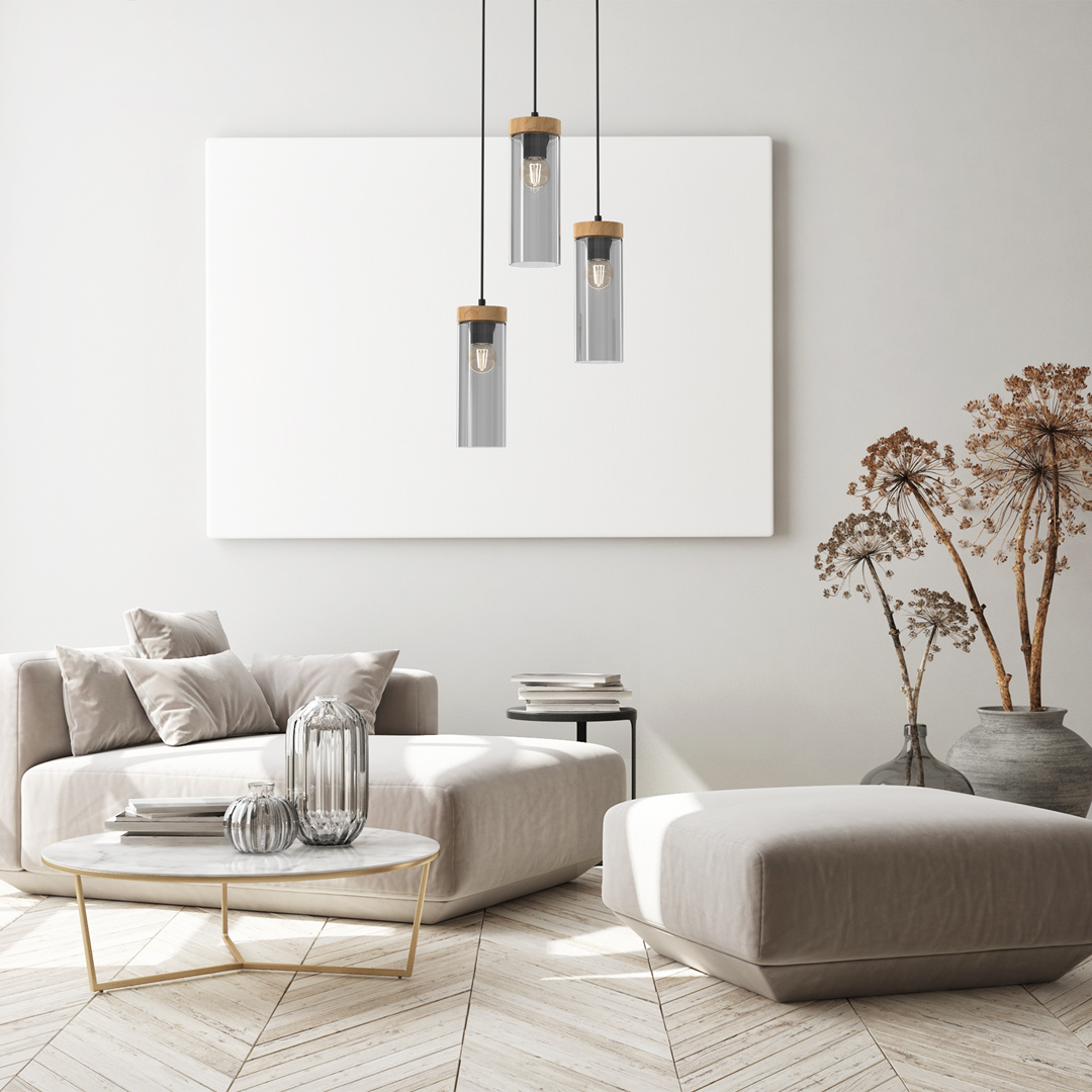 Elica Designer Pendant Hand Made Smoked Glass Cylindrical Shades
