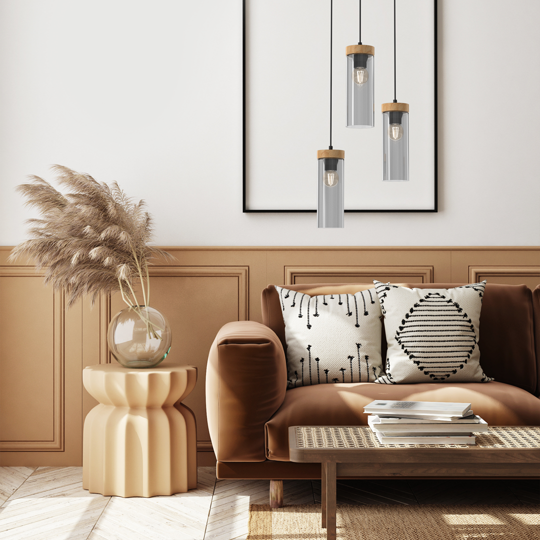 Elica Designer Pendant Hand Made Smoked Glass Cylindrical Shades