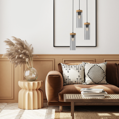 Elica Designer Pendant Hand Made Smoked Glass Cylindrical Shades