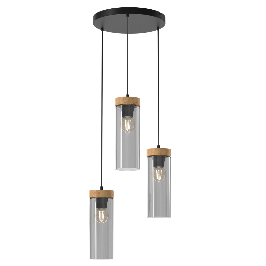 Elica Designer Pendant Hand Made Smoked Glass Cylindrical Shades