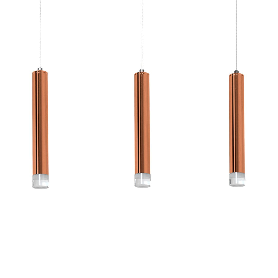 Copper LED Triple Pendant Lamp Rose Gold Industrial Chic
