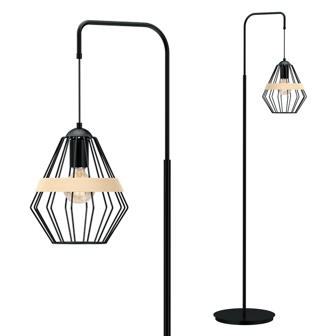 Cliff Floor Lamp Hand Made Matt Black Natural Wood
