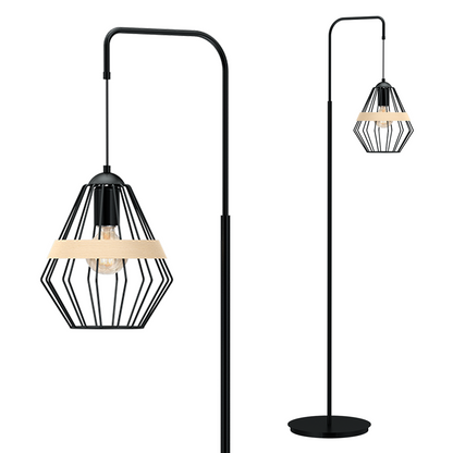 Cliff Floor Lamp Hand Made Matt Black Natural Wood