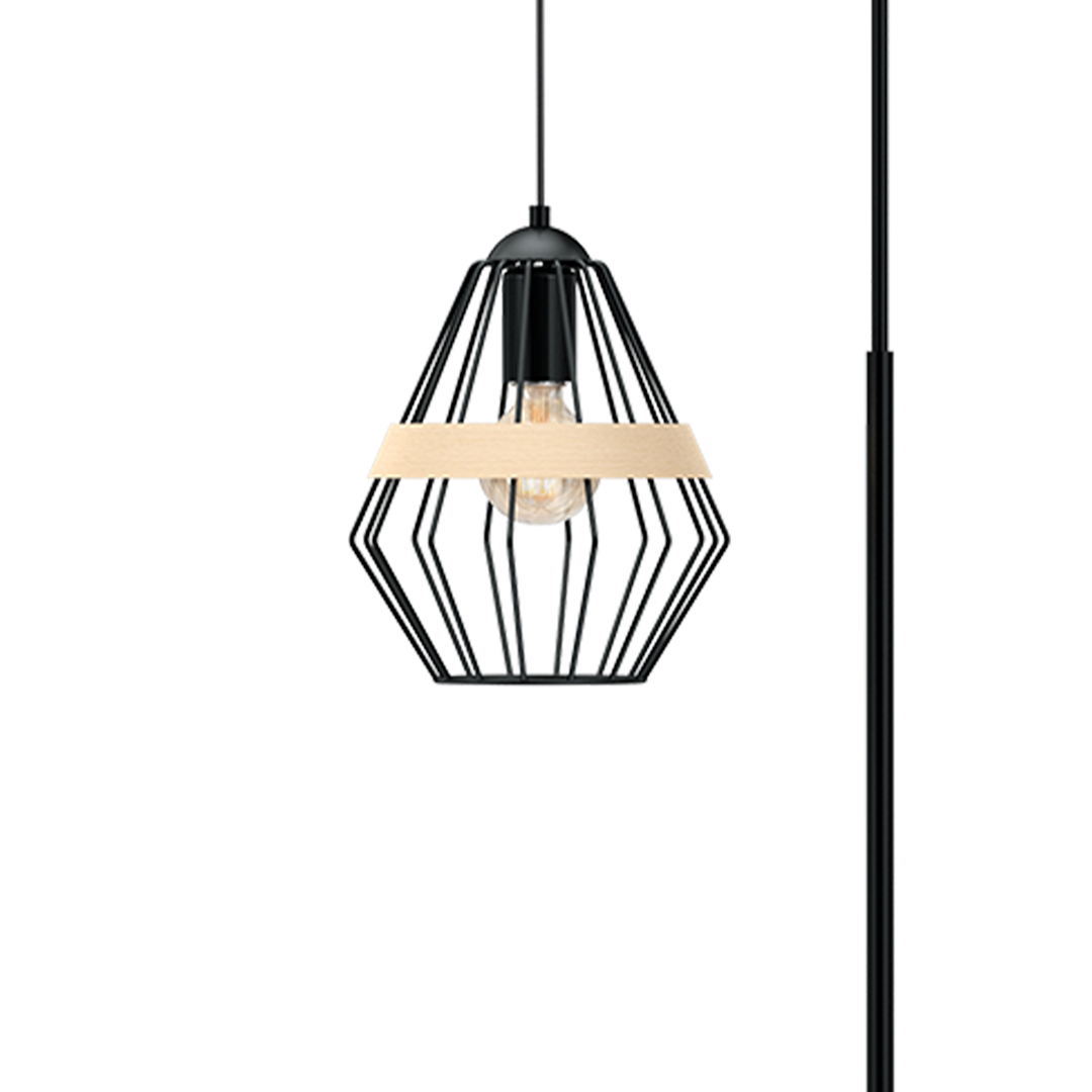 Cliff Floor Lamp Hand Made Matt Black Natural Wood