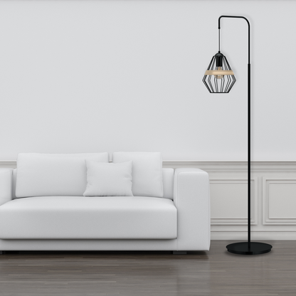 Cliff Floor Lamp Hand Made Matt Black Natural Wood