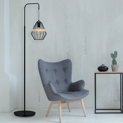 Cliff Floor Lamp Hand Made Matt Black Natural Wood