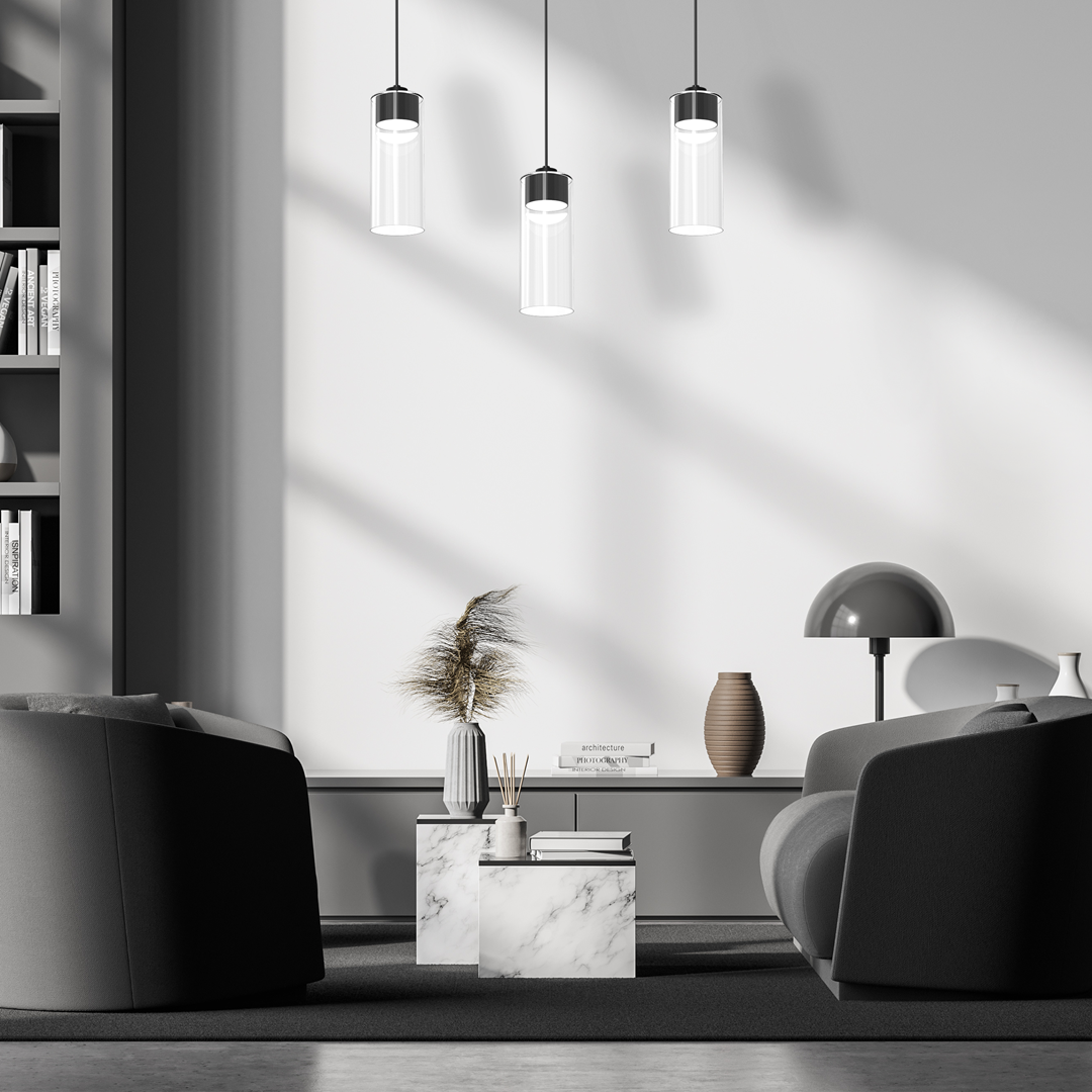 Clarissa Pendant Lamp Matt Black Metal Elegant Glass Shades