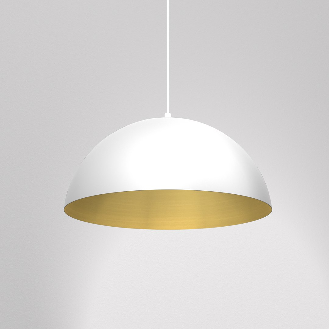 Beta Pedant Lamp 45cm Hand Made In Matt White With A Golden Interior