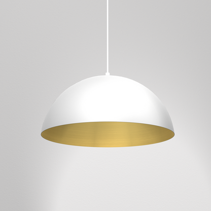 Beta Pedant Lamp 45cm Hand Made In Matt White With A Golden Interior
