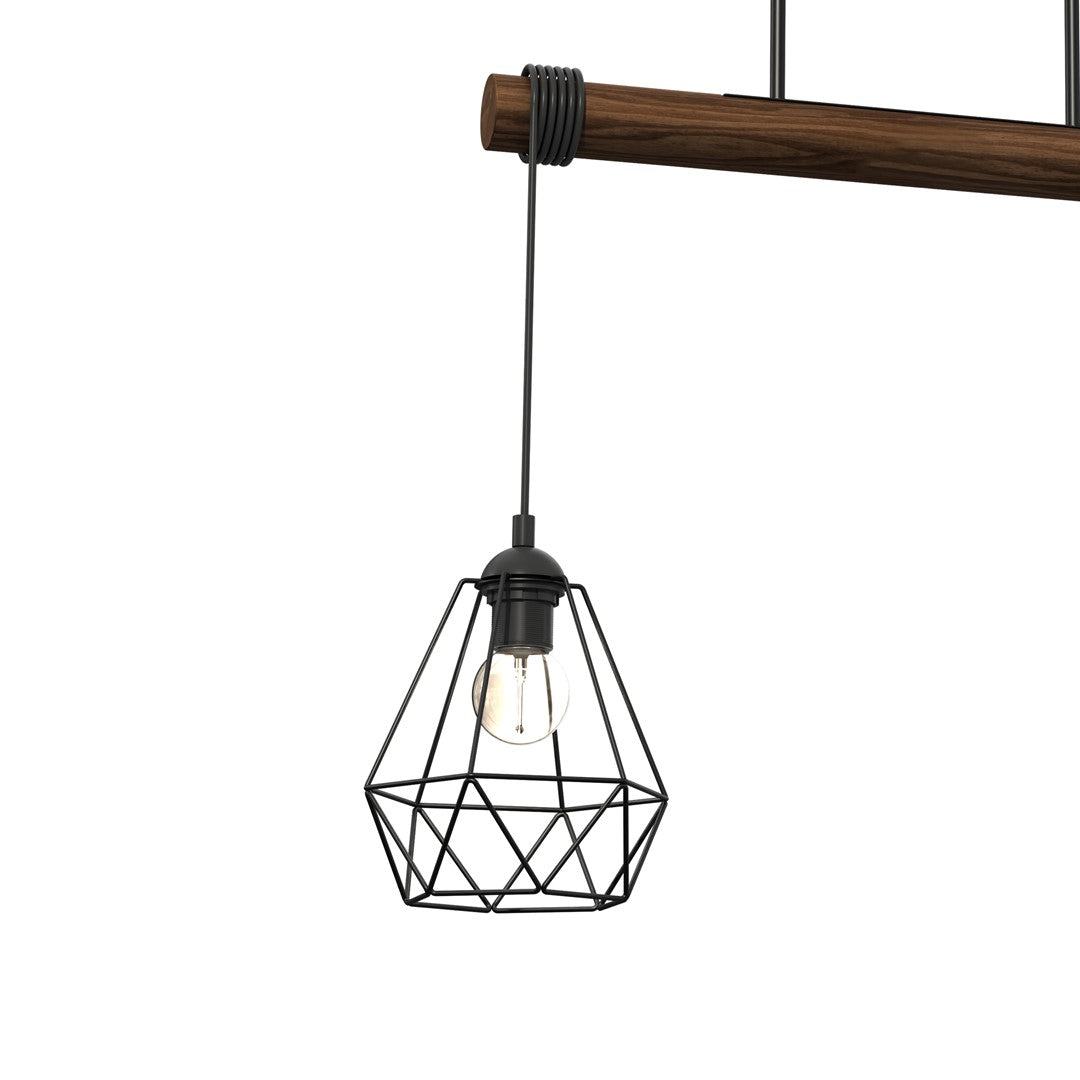 Acero Hand Made Pendant Lamp Black Steel And Natural Wood