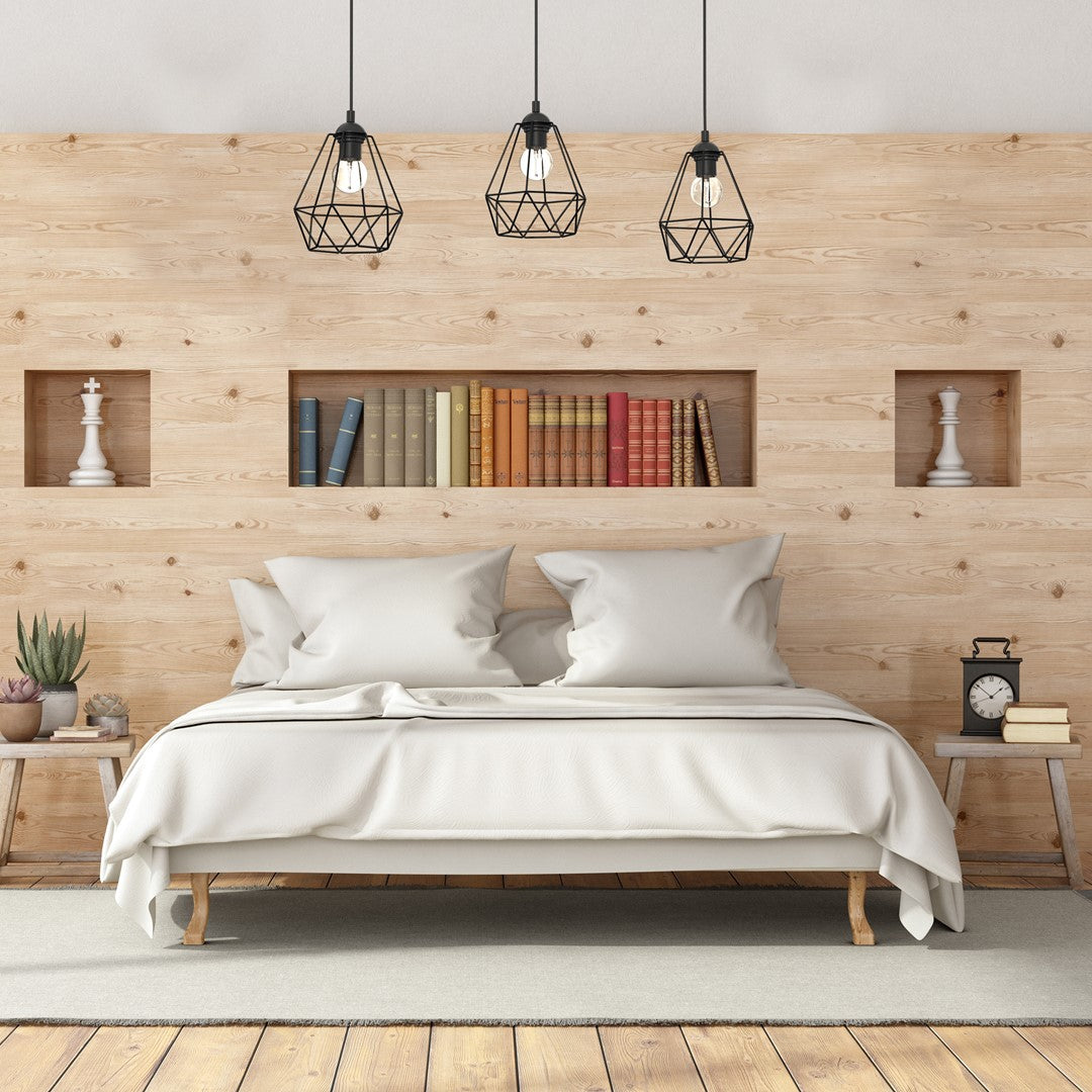 Acero Hand Made Pendant Lamp Black Steel And Natural Wood
