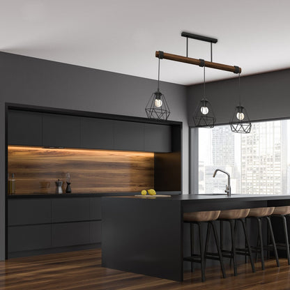 Acero Hand Made Pendant Lamp Black Steel And Natural Wood