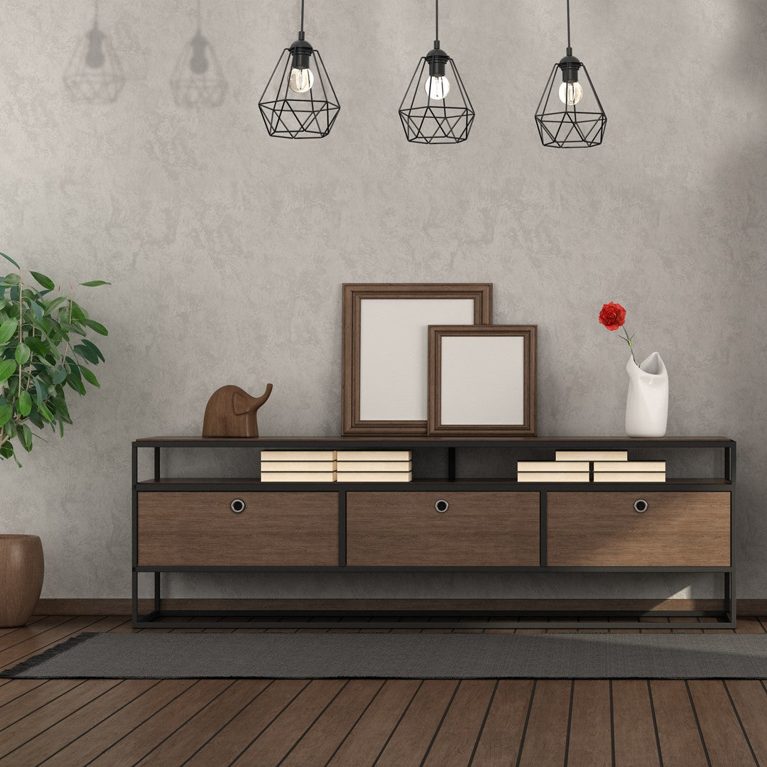Acero Hand Made Pendant Lamp Black Steel And Natural Wood