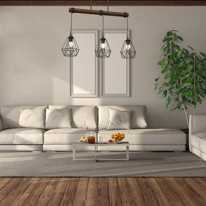 Acero Hand Made Pendant Lamp Black Steel And Natural Wood