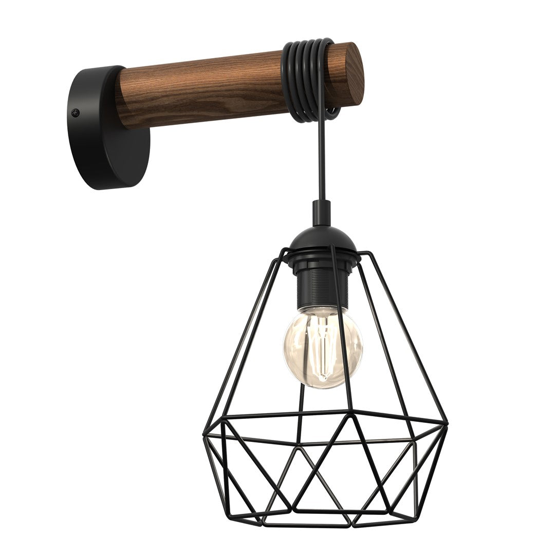 Acero Hand Made Wall Lamp Black Steel And Natural Wood