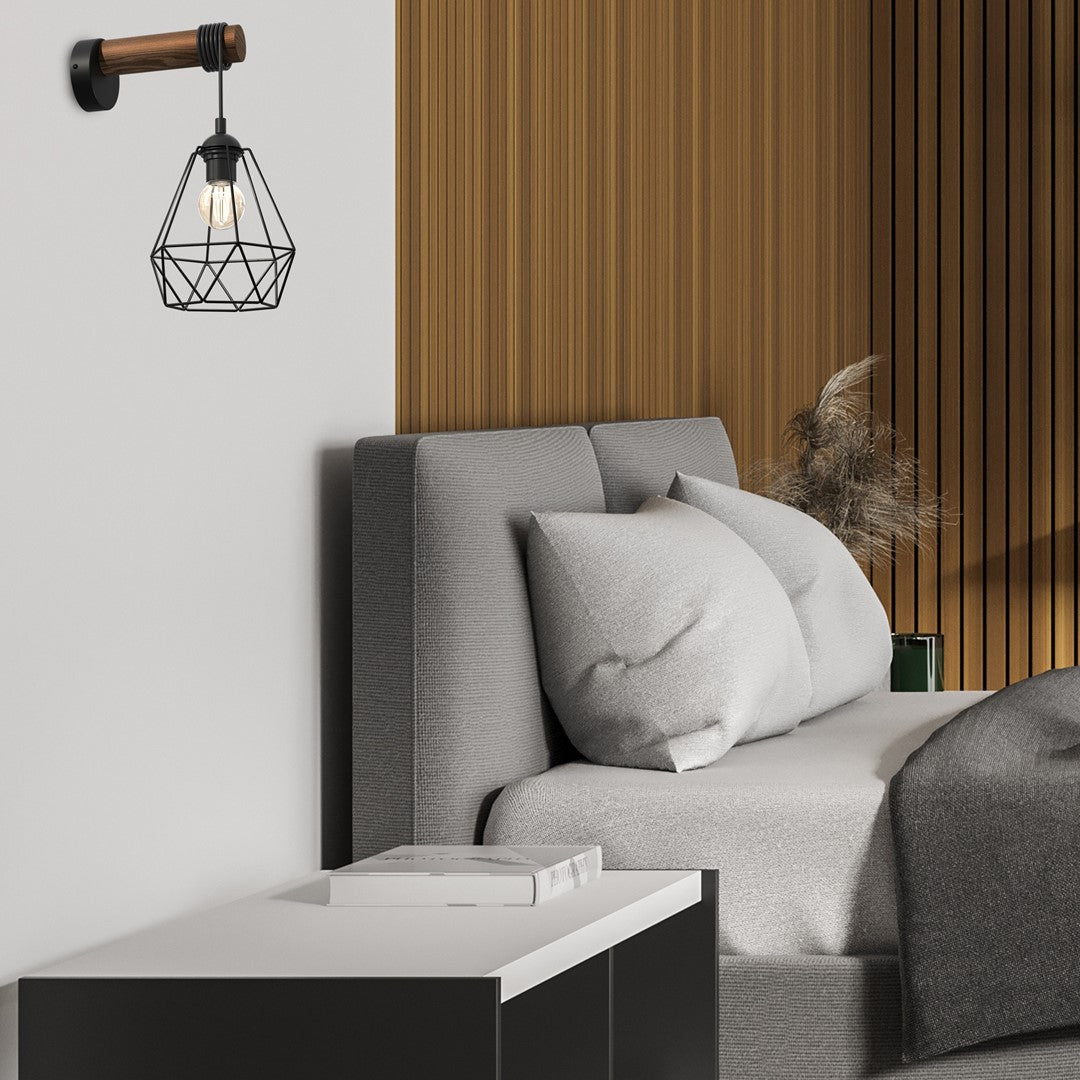 Acero Hand Made Wall Lamp Black Steel And Natural Wood