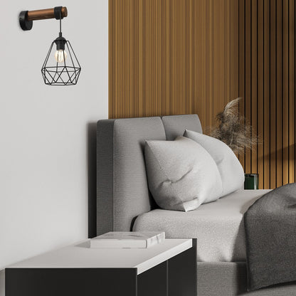 Acero Hand Made Wall Lamp Black Steel And Natural Wood