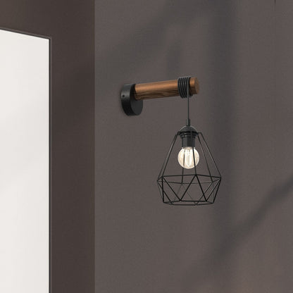 Acero Hand Made Wall Lamp Black Steel And Natural Wood