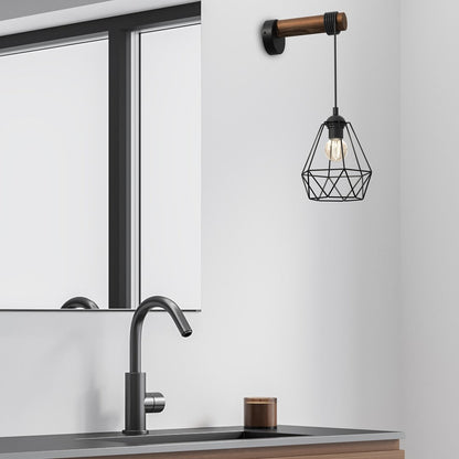 Acero Hand Made Wall Lamp Black Steel And Natural Wood