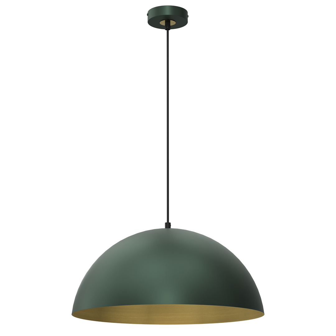 Beta Pedant Lamp 45cm Hand Made In Matt Green With A Golden Interior