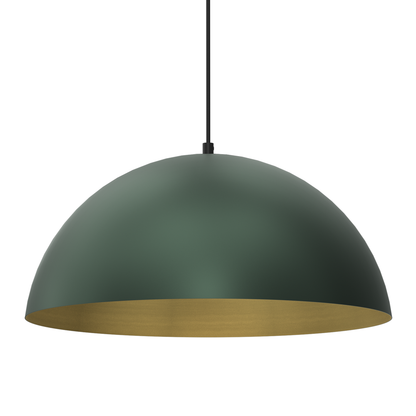 Beta Pedant Lamp 45cm Hand Made In Matt Green With A Golden Interior