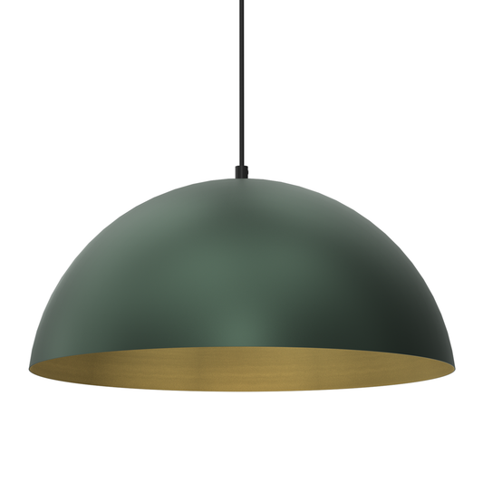 Beta Pedant Lamp 45cm Hand Made In Matt Green With A Golden Interior