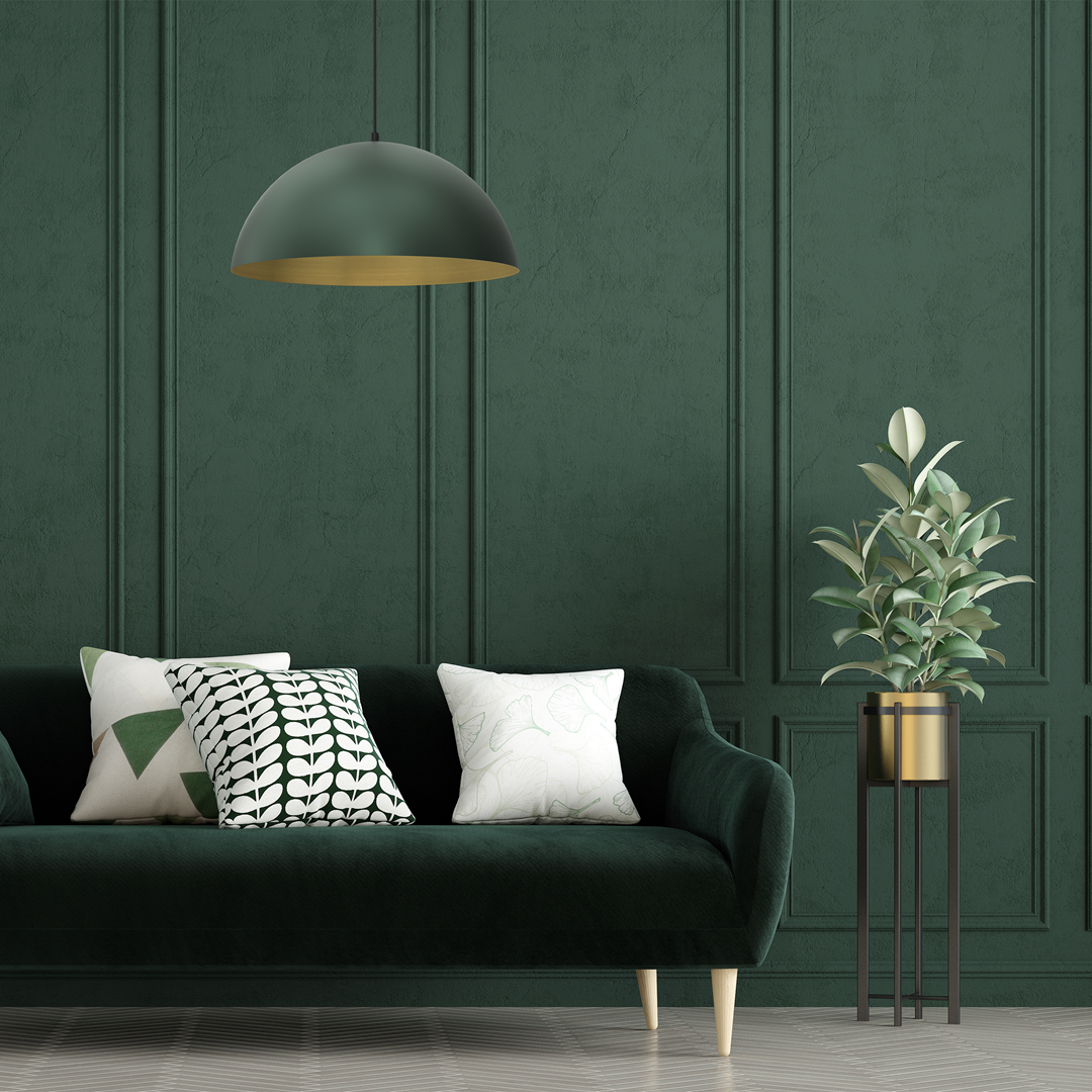 Beta Pedant Lamp 45cm Hand Made In Matt Green With A Golden Interior