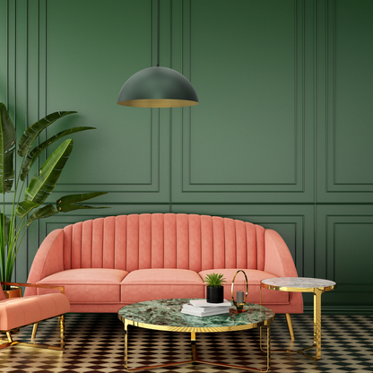 Beta Pedant Lamp 45cm Hand Made In Matt Green With A Golden Interior