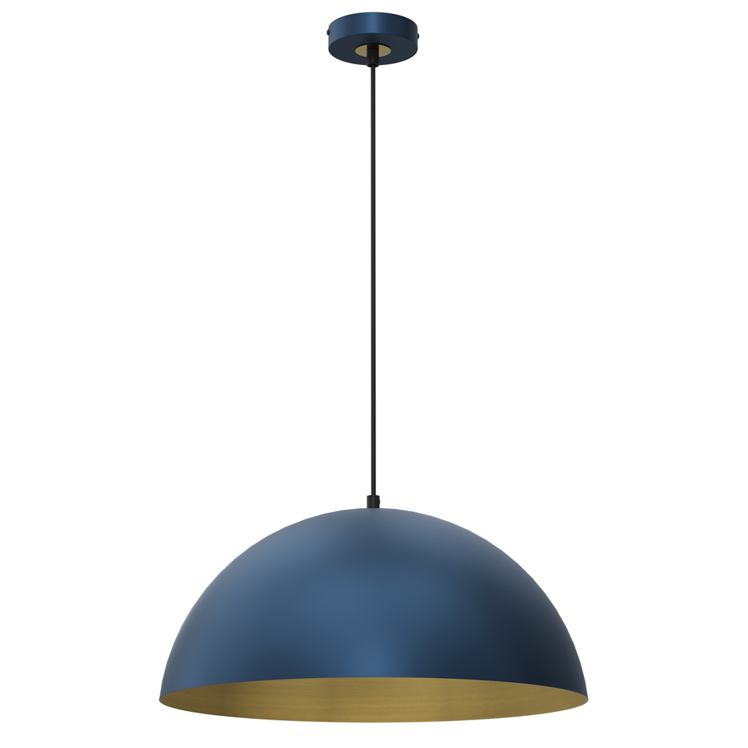 Beta Pedant Lamp 45cm Hand Made In Matt Blue With A Golden Interior