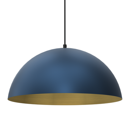 Beta Pedant Lamp 45cm Hand Made In Matt Blue With A Golden Interior